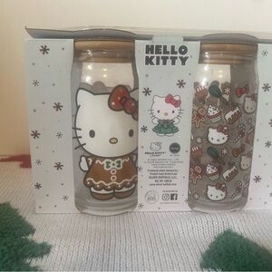 Hello Kitty Christmas Gingerbread Glass Tumbler W/ Straw 16oz Set of 2 🎄